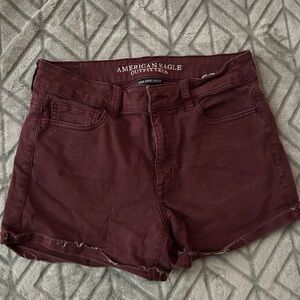 Dark Red Jean Shorts Super Super Stretch High Waist
